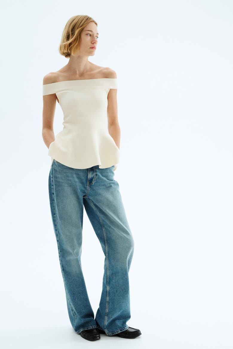 Off-the-shoulder Peplum Top, Alternate, color, Cream