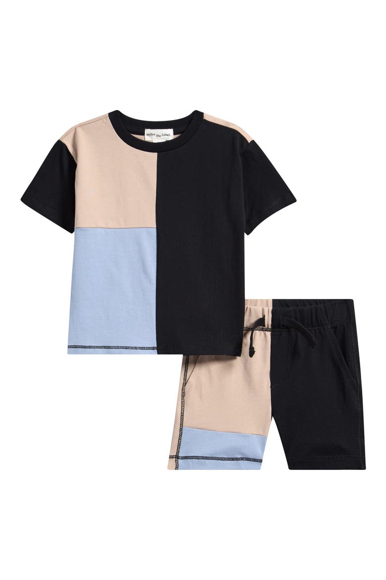 Colorblock Organic Cotton T-Shirt & Shorts Set, Main, color, BLACK