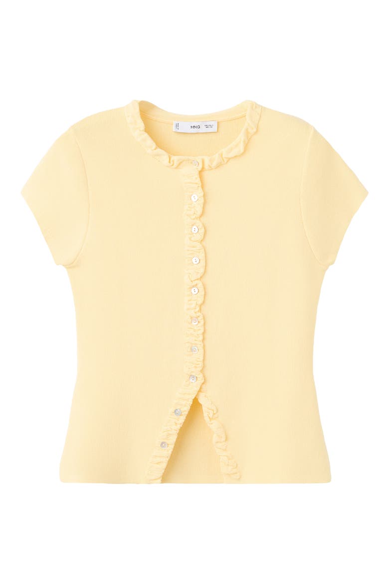 Frill Short Sleeve Cardigan, Alternate, color, VANILLA