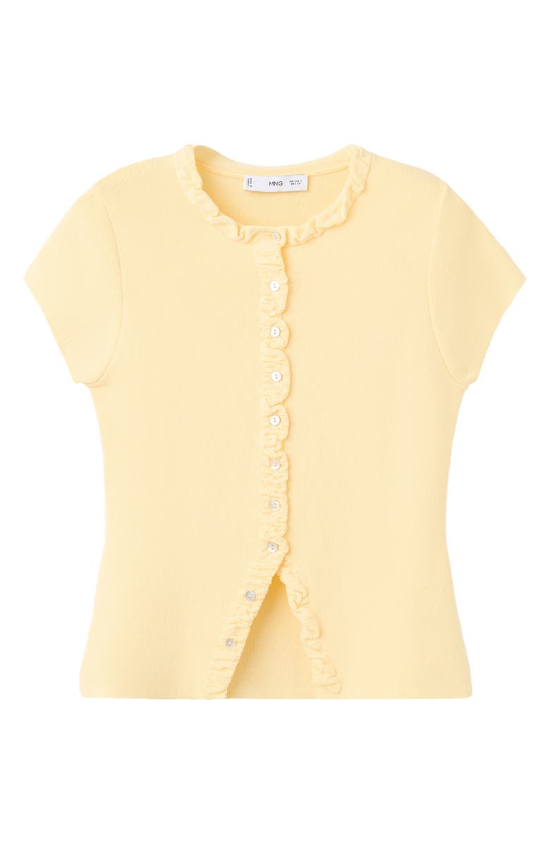 MANGO Frill Short Sleeve Cardigan, Alternate, color, Vanilla
