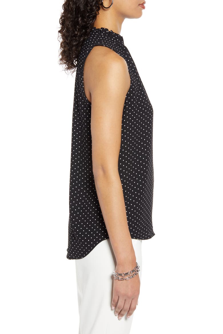 Ruffle Neck Top, Alternate, color, BLACK- IVORY DOT