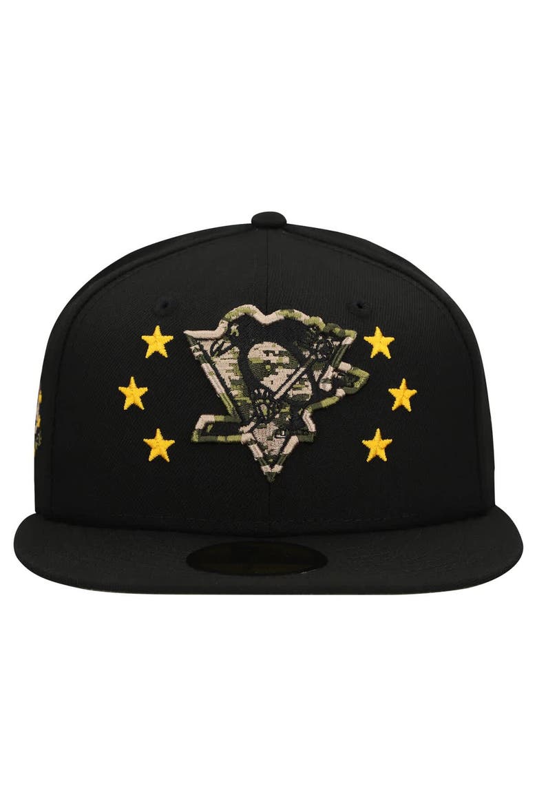 Men's New Era  Black Pittsburgh Penguins Military Appreciation Digital Camo Stars 59FIFTY Fitted Hat, Alternate, color, Black