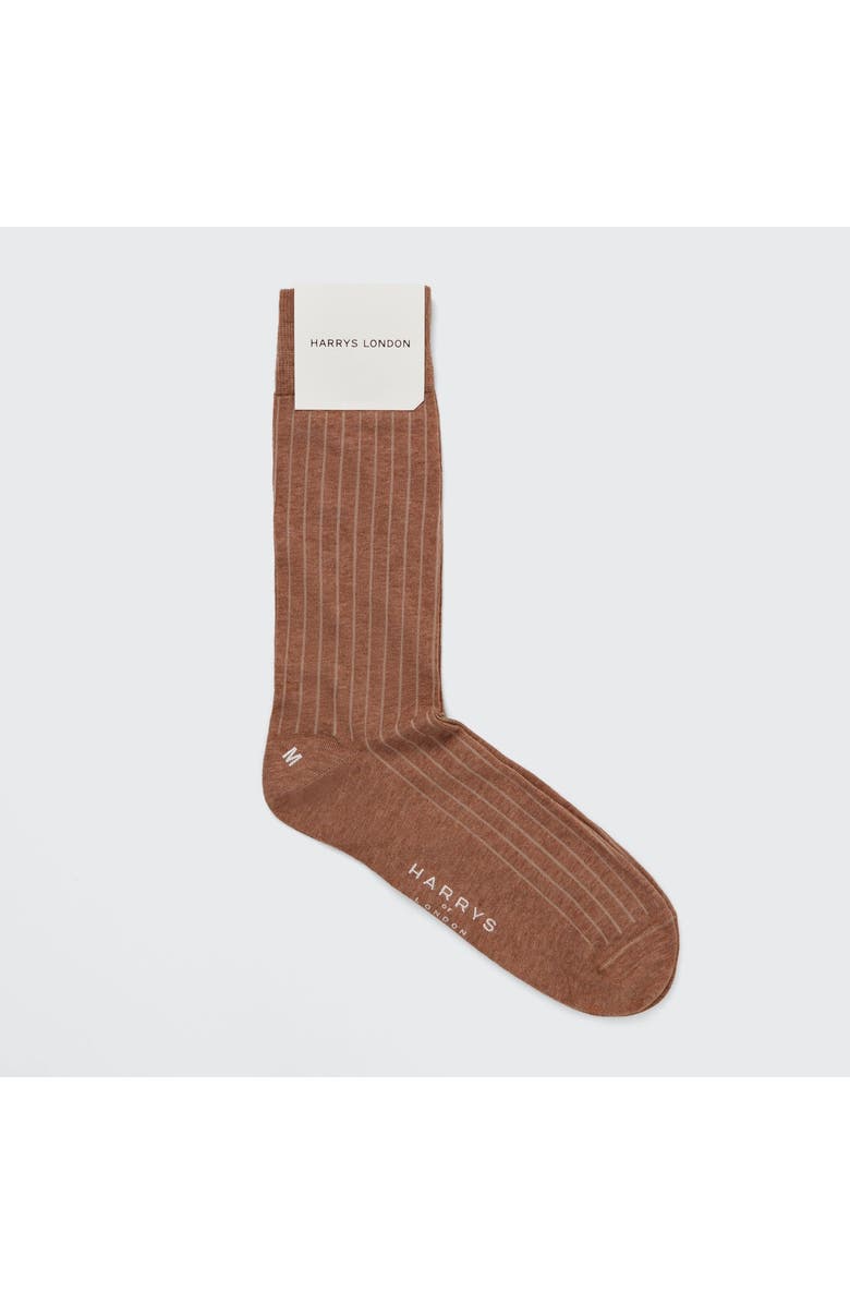 Harrys London Ribbed Cotton Socks, Main, color, Light Brown