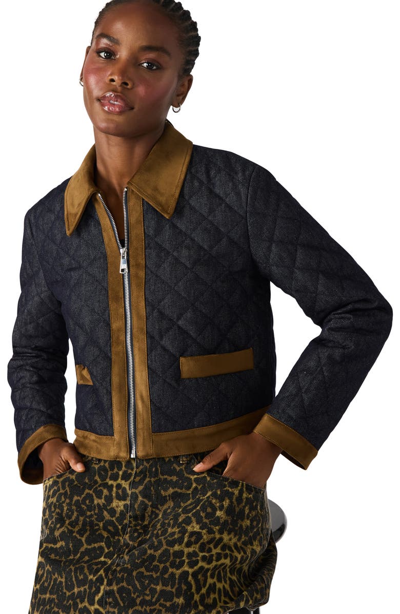 Steve Madden Agatha Quilted Denim Jacket, Alternate, color, Dark Indigo