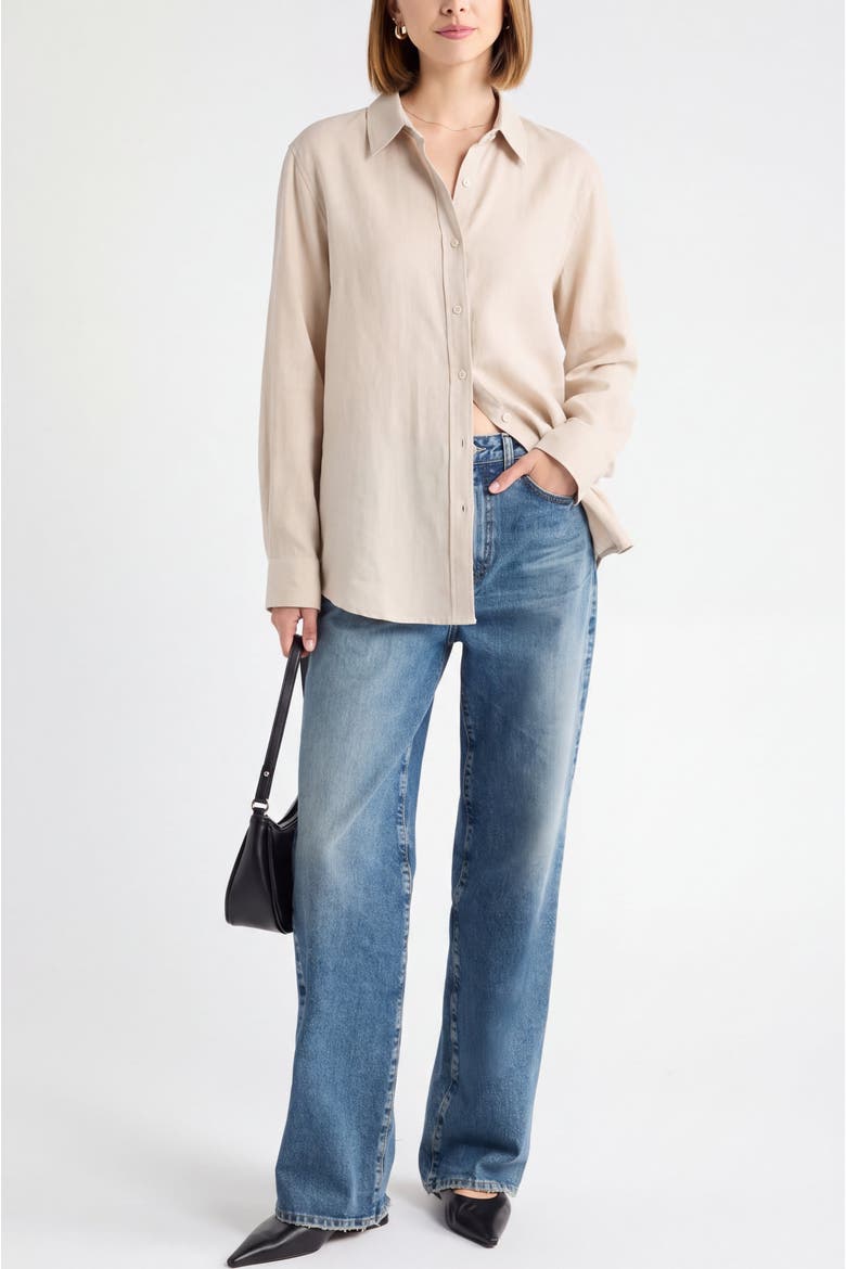 Relaxed Fit Long Sleeve Linen Blend Shirt, Alternate, color, Beige