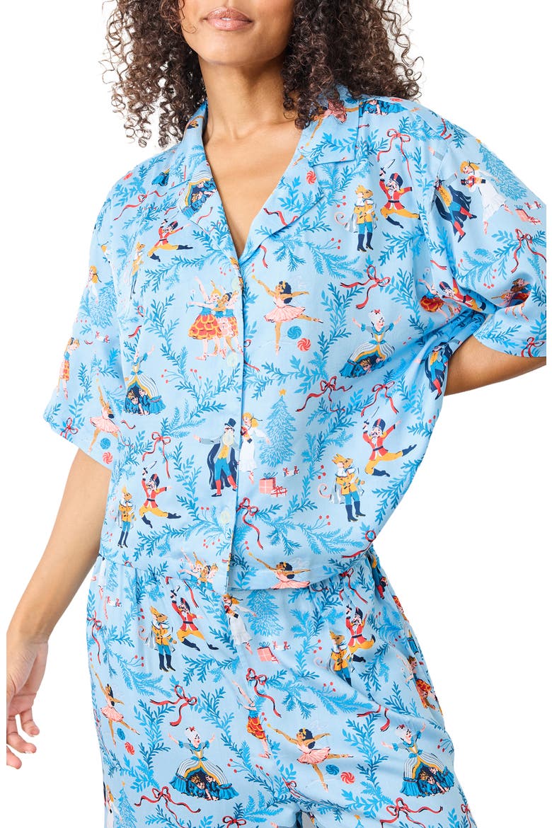 Nutcracker Dreams Eco Satin Pajamas, Alternate, color, BLUE SLIPPER