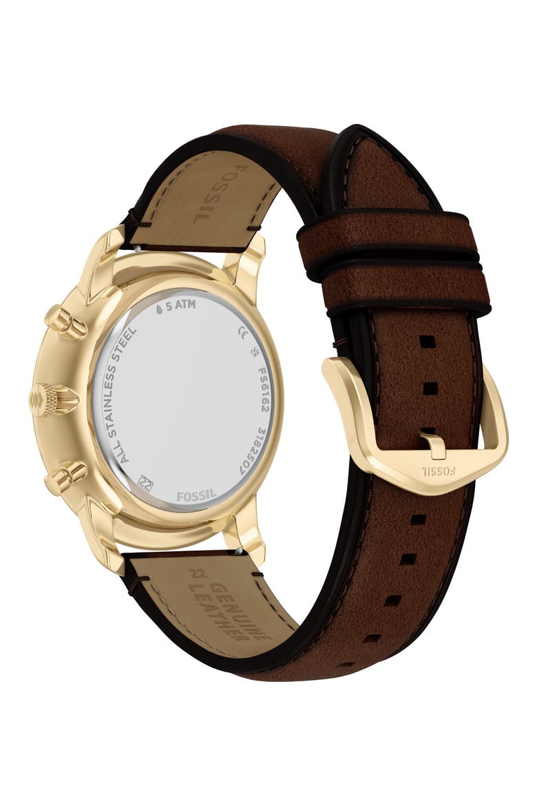 Neutra Blue Chronograph Leather Strap Watch, 44mm, Alternate, color, BROWN