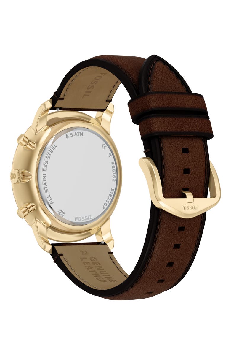 Fossil Neutra Blue Chronograph Leather Strap Watch, 44mm, Alternate, color, 