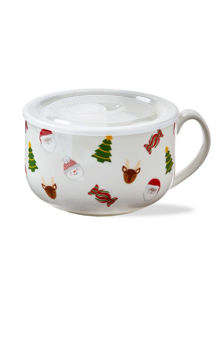 tag Holiday Cheer Soup Mug with Lid - Multicolor Bone China, Main, color, Multicolored
