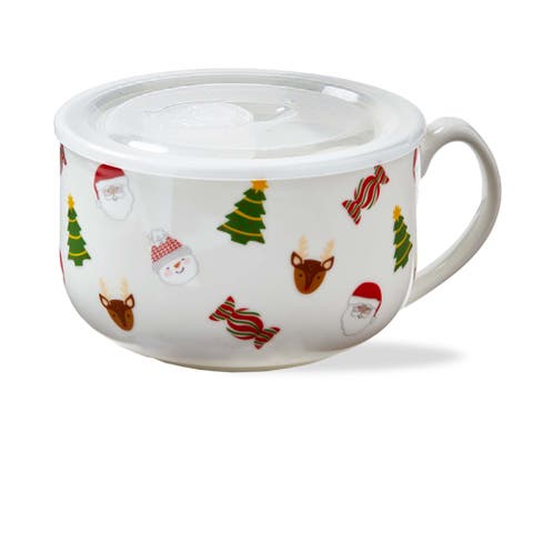 Holiday Cheer Soup Mug with Lid - Multicolor Bone China