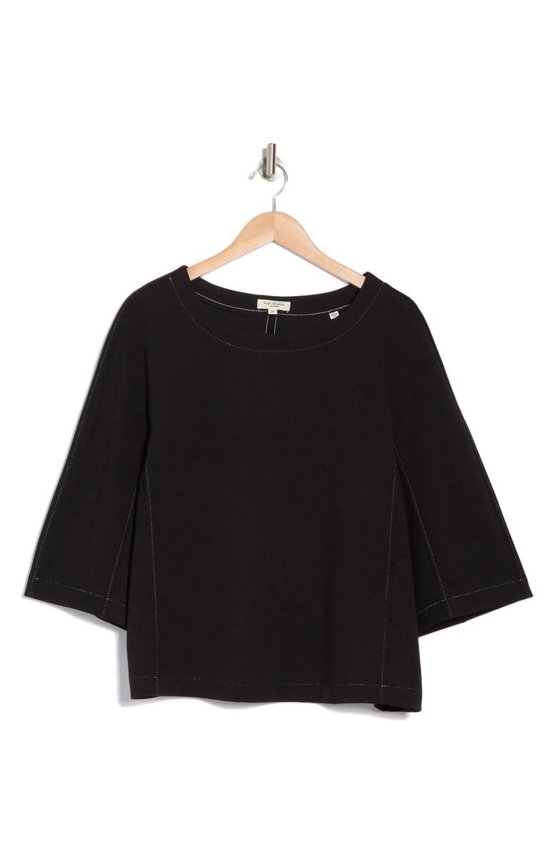 MAX STUDIO Stretch Twill Top, Alternate, color, Black/ Ivory Stitch