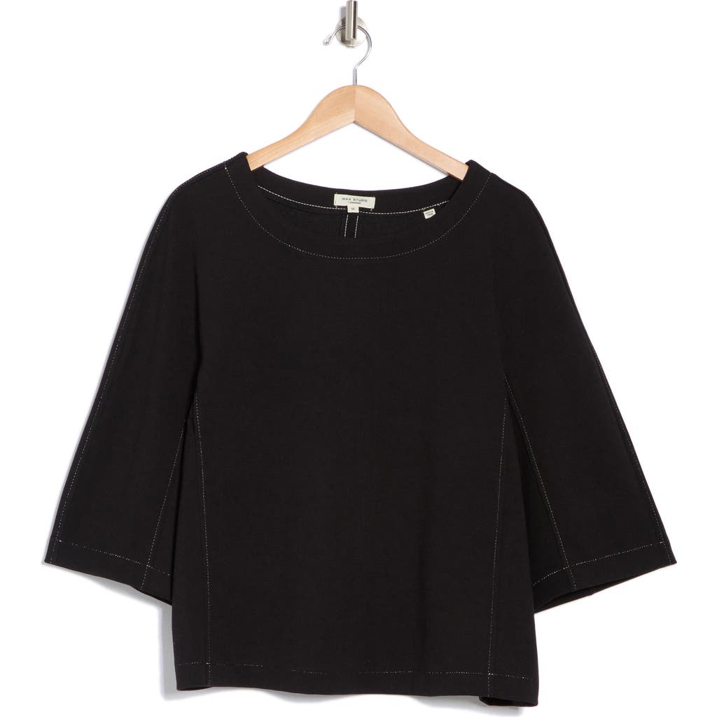 Max Studio Knit Top In Black/ivory Stitch