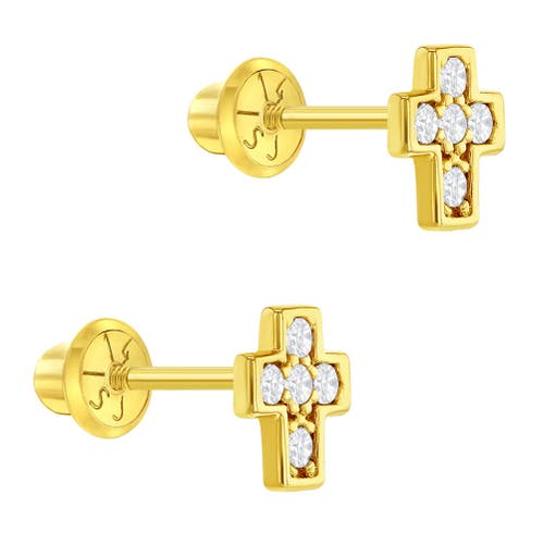 In Season Jewelry 14k Petite Cubic Zirconia Cross Earrings In Gold