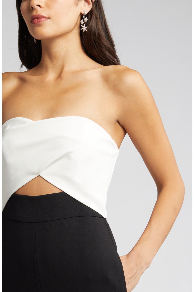 Jada Strapless Wide Leg Jumpsuit, Alternate, color, BLACK / PEARL