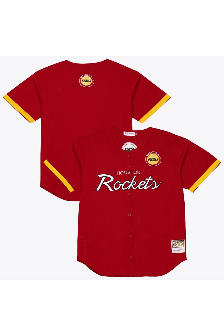 Men's Mitchell & Ness  Red Houston Rockets Hardwood Classics Head Coach Mesh Full-Button Fashion Jersey, Main, color, Red