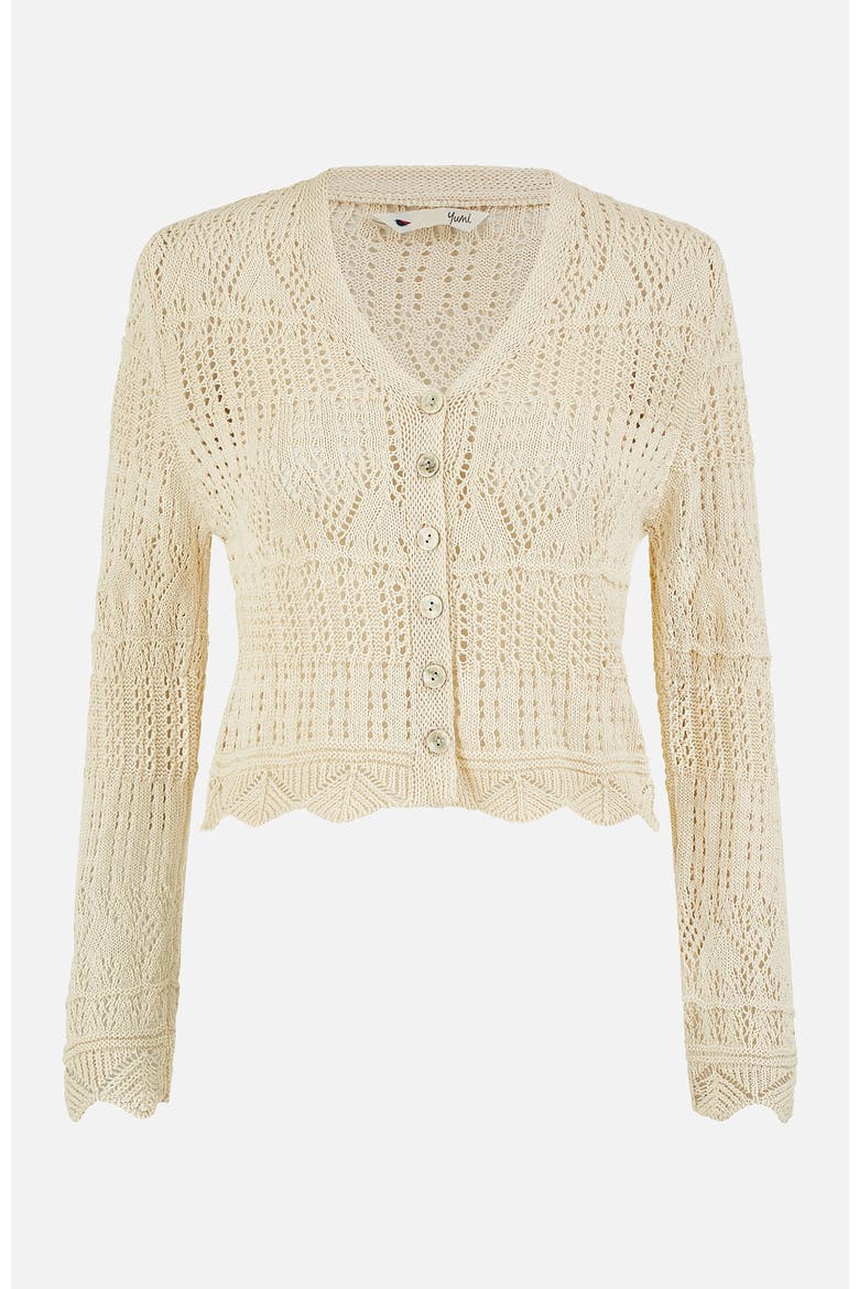 Crochet Knitted Cropped Cardigan, Alternate, color, Beige