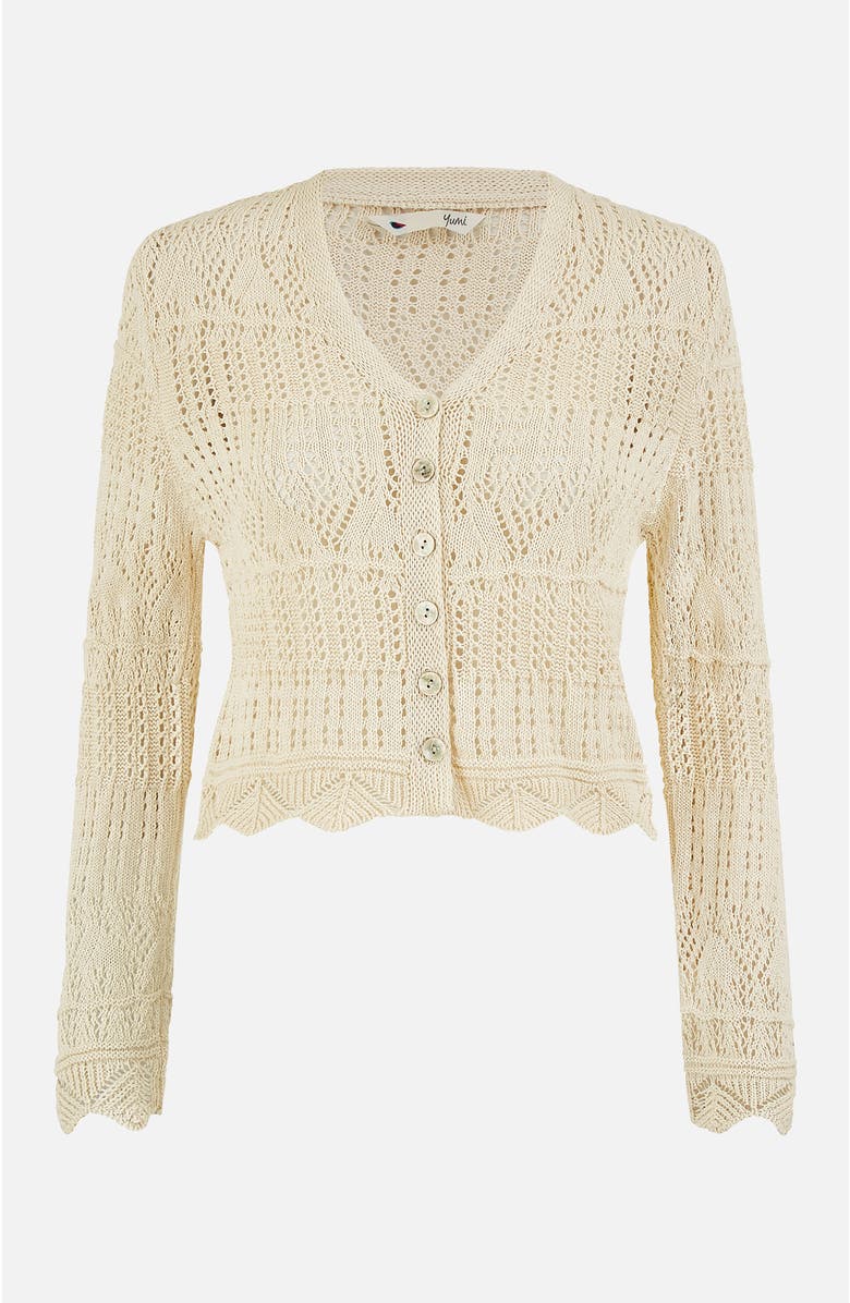 Yumi Crochet Knitted Cropped Cardigan, Alternate, color, Beige