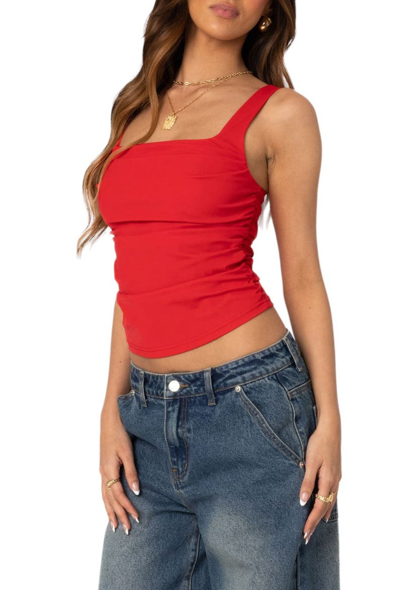 Rio Ruched Square Neck Tank Top, Alternate, color, RED