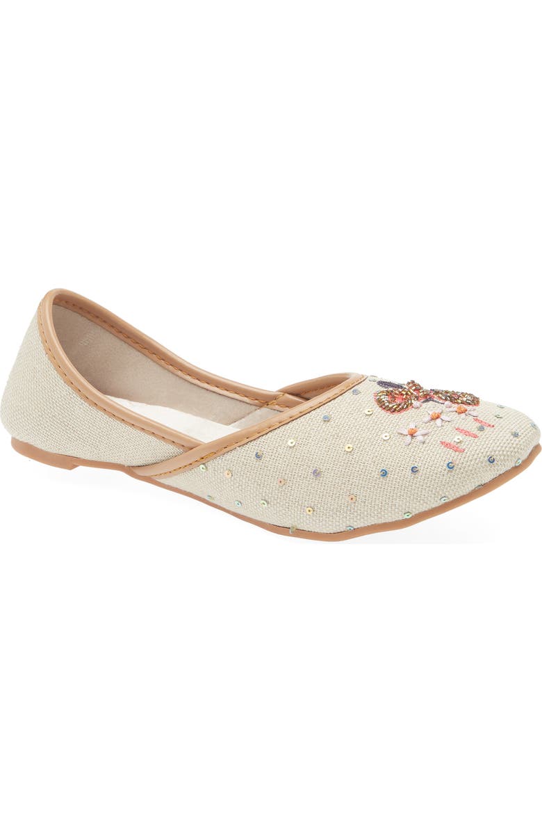 FUCHSIA Butterfly Embroidery Flat, Main, color, Light Beige