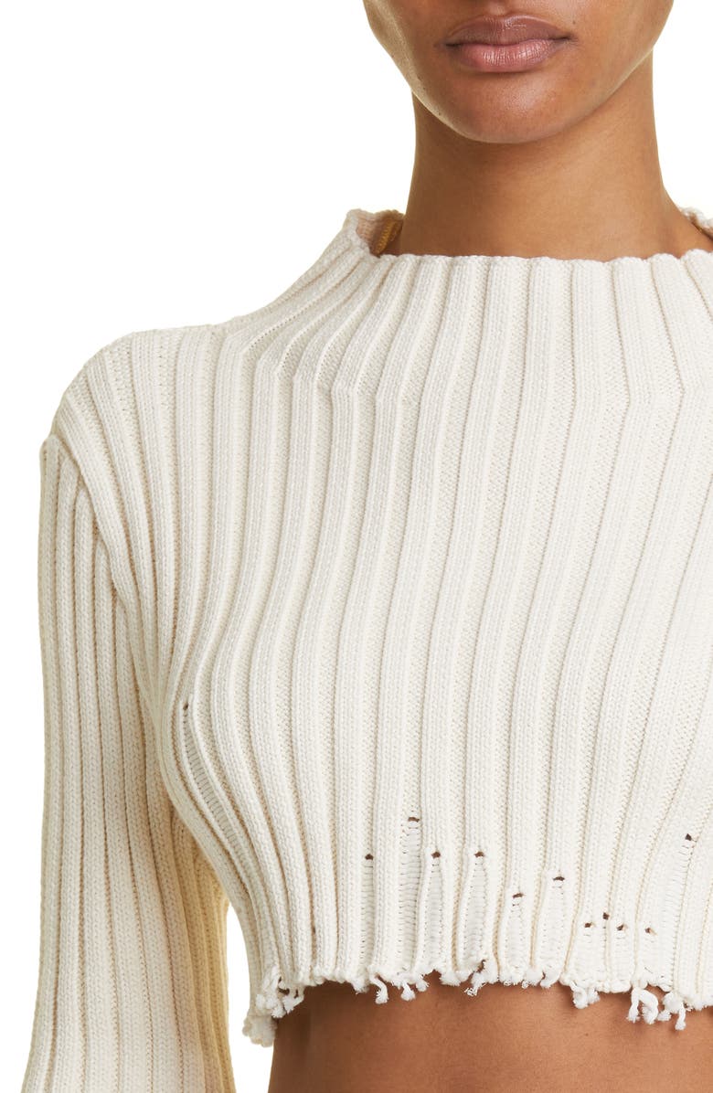 Interior Trinity Distressed Cotton Blend Rib Crop Sweater, Alternate, color,