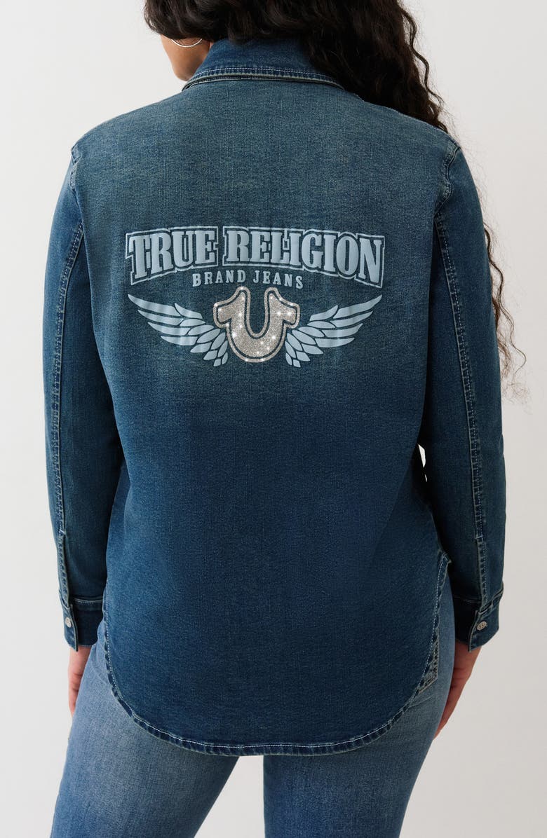 True Religion Georgia Glitter Denim Button-Up Shirt, Alternate, color, Medium Cozy Fireside Wash