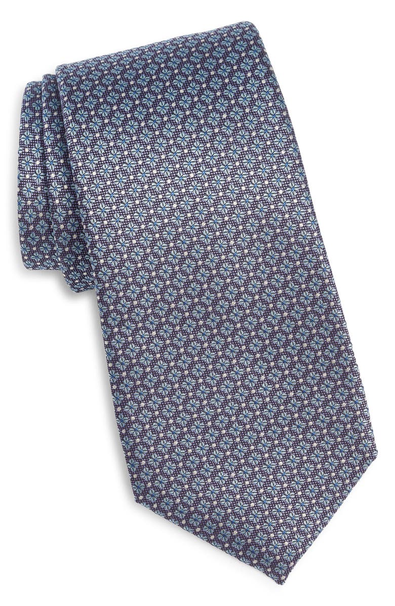 Canali Floral Medallion Silk Tie, Main, color, Light Blue