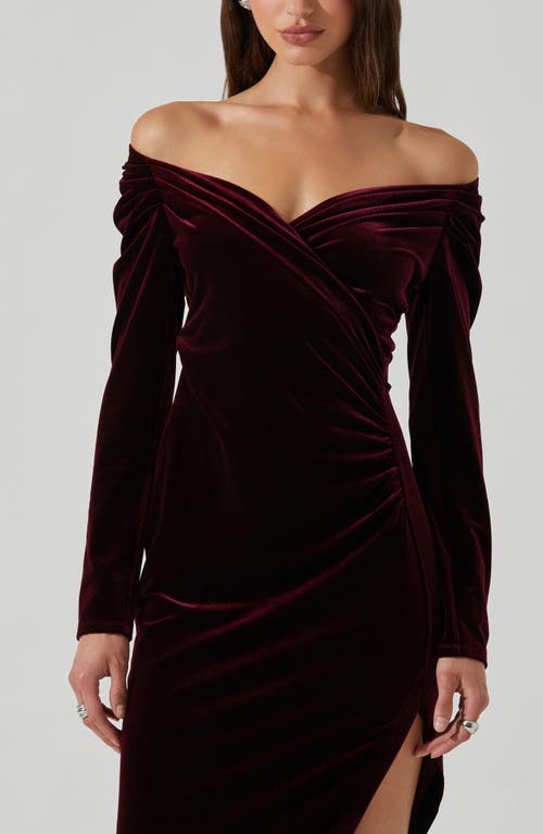 Astr The Label Sirica Off The Shoulder Asymmetric Velvet Dress In Burgundy