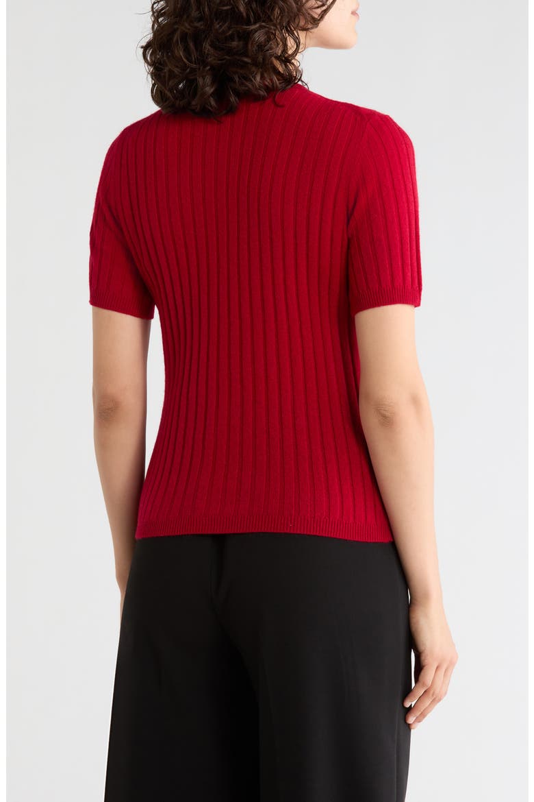 Wide Rib Cashmere Short Sleeve Sweater, Alternate, color, DARK RED