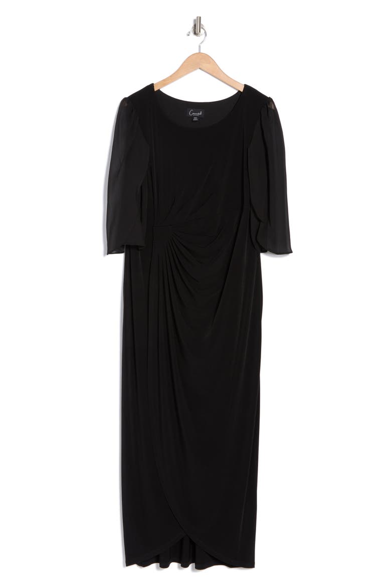Cape Sleeve Faux Wrap Dress, Alternate, color, BLACK