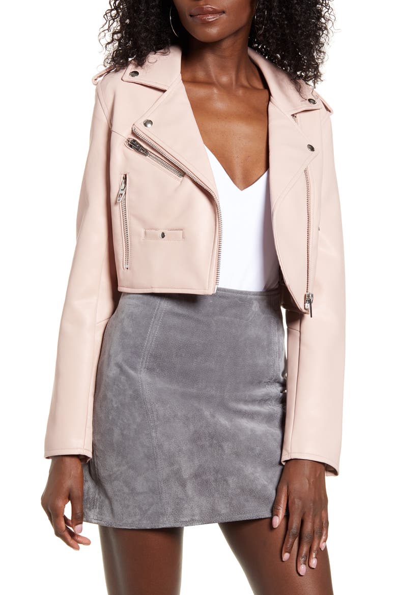 Crop Faux Leather Moto Jacket, Main, color, LOVE SICK