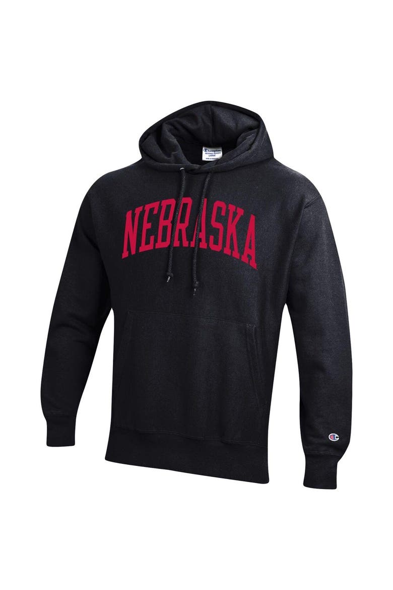 Men's Champion Black Nebraska Huskers Team Arch Reverse Weave Pullover Hoodie, Alternate, color, Black