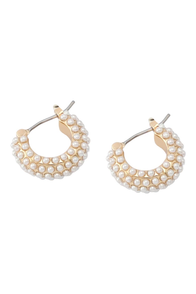 Faux Pearl Huggie Hoop Earrings, Alternate, color, GOLD/ WHITE