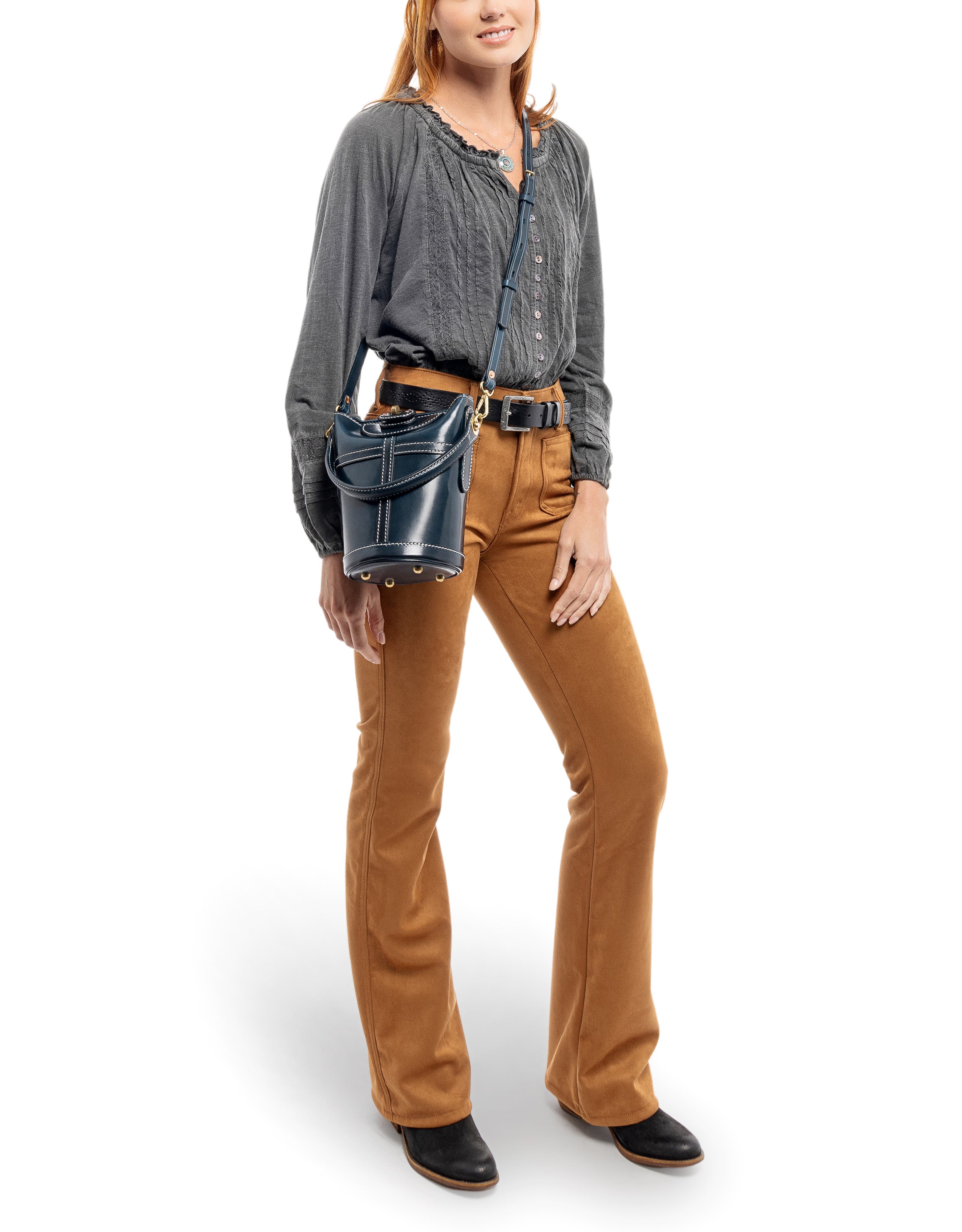 OLD TREND Begonia Genuine Leather Vintage Bucket Crossbody, Alternate, color, Navy