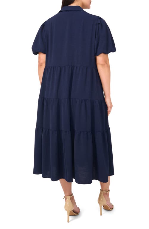 Cece Puff Sleeve Tiered Maxi Shirtdress In Blue