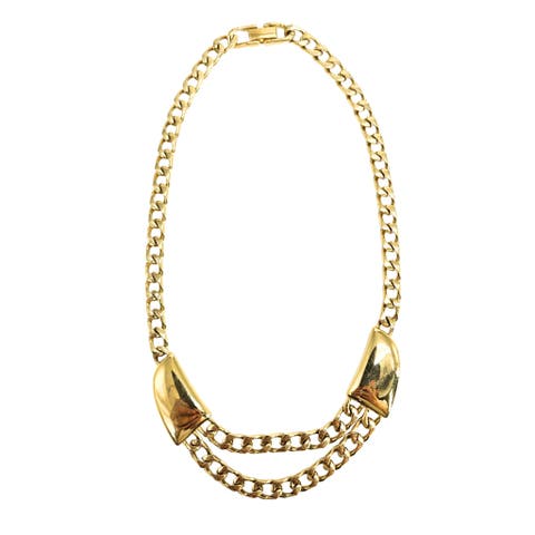 Vintage 1980s Gold Tone Double Strand Front Necklace