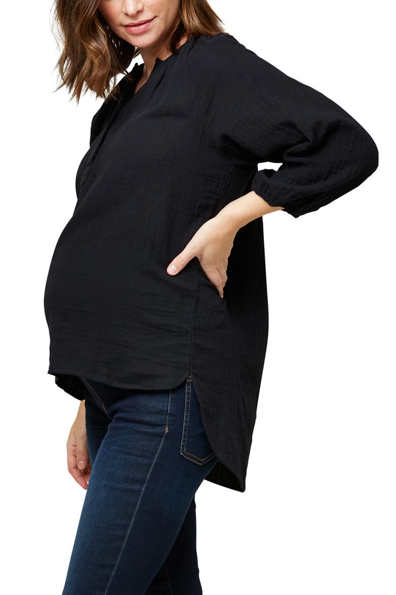 Ava Cotton Maternity Tunic Top, Alternate, color, BLACK