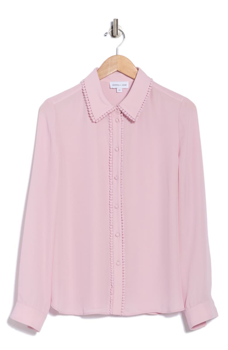 Gemma + Jane Lace Trim Button-Up Shirt, Alternate, color, Dusty Pink