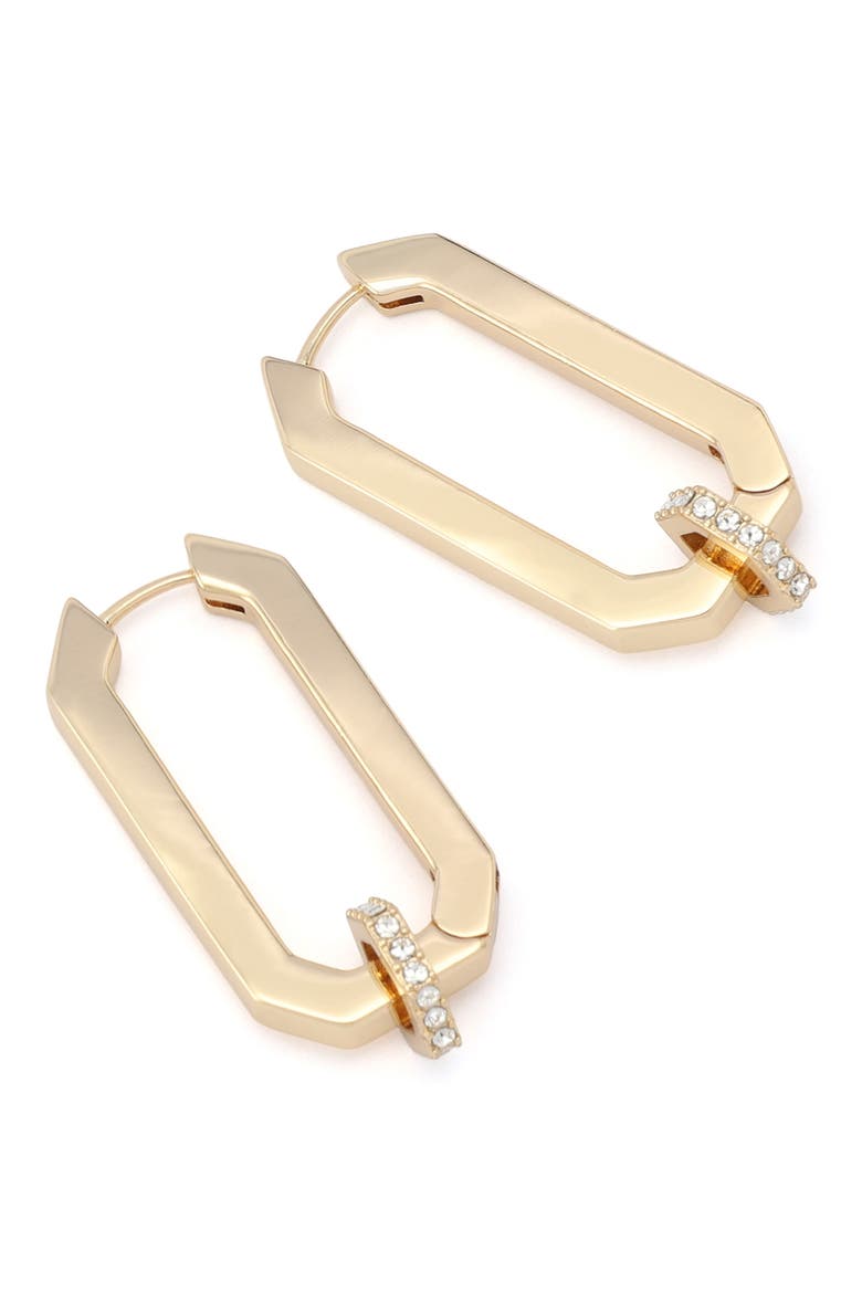 Crystal Hexagon Huggie Hoop Earrings, Alternate, color, SHINY GOLD