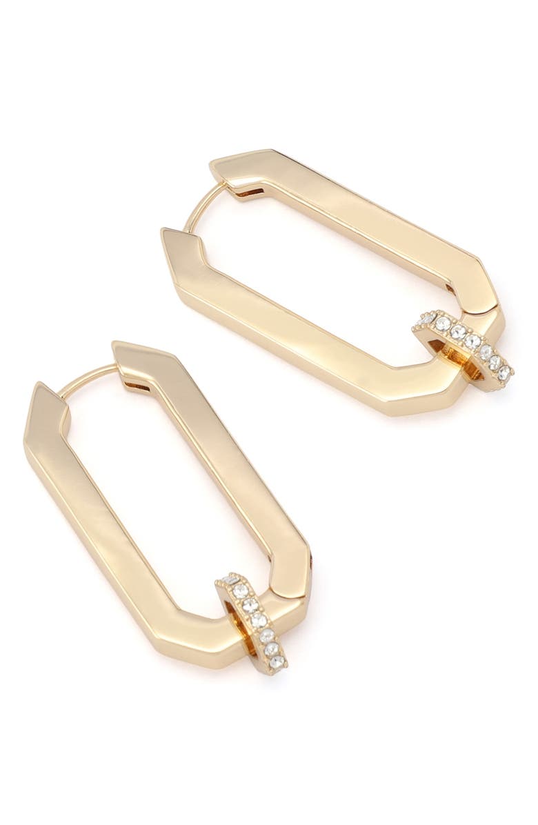 AllSaints Crystal Hexagon Huggie Hoop Earrings, Alternate, color, Shiny Gold