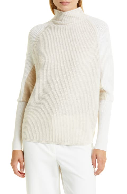 Emma Colorblock Mock Neck Cashmere Sweater