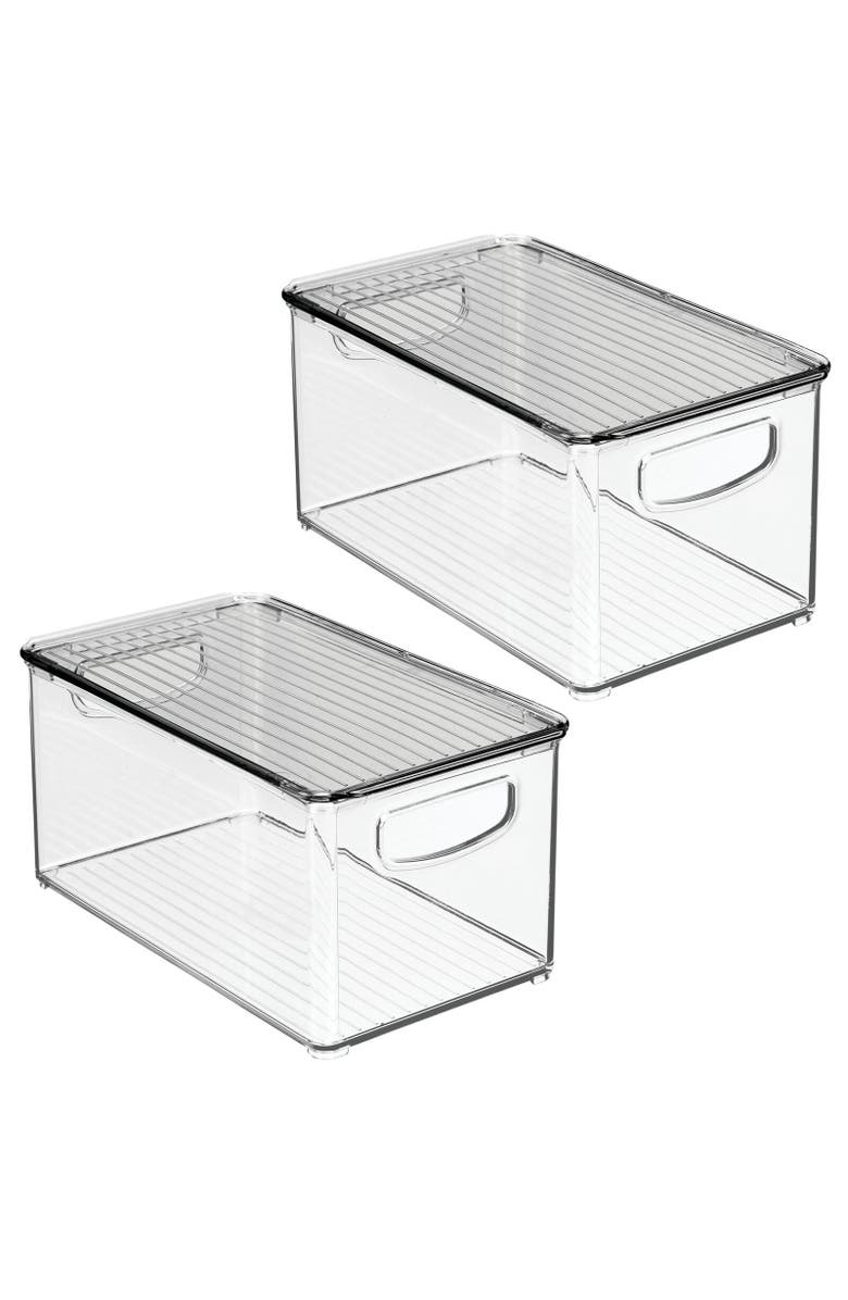 mDesign Plastic Office Storage Bin Box with Lid and Handles, 2 Pack, Main, color, 