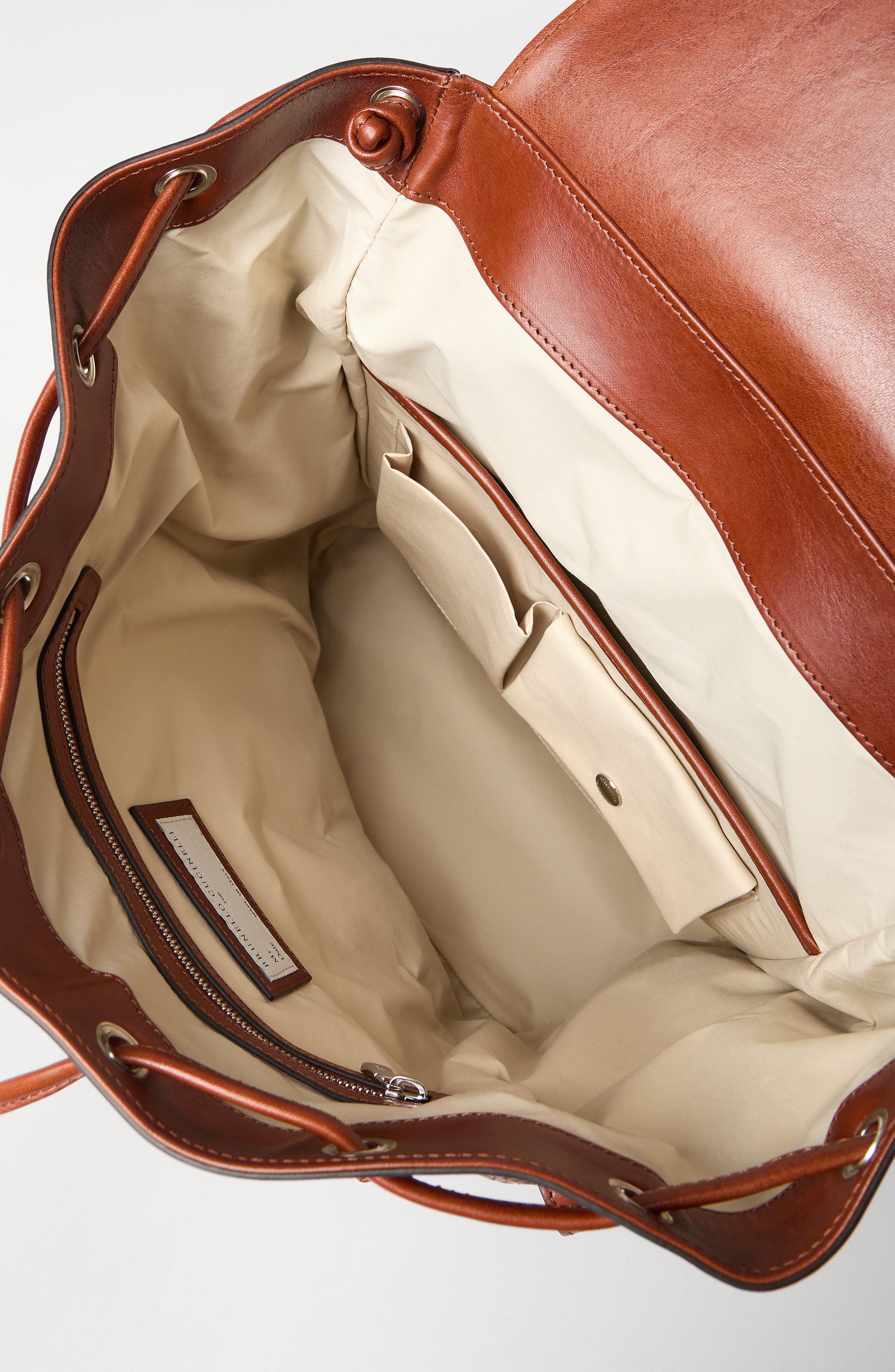Brunello Cucinelli Calfskin and cowhide backpack, Alternate, color, Cognac