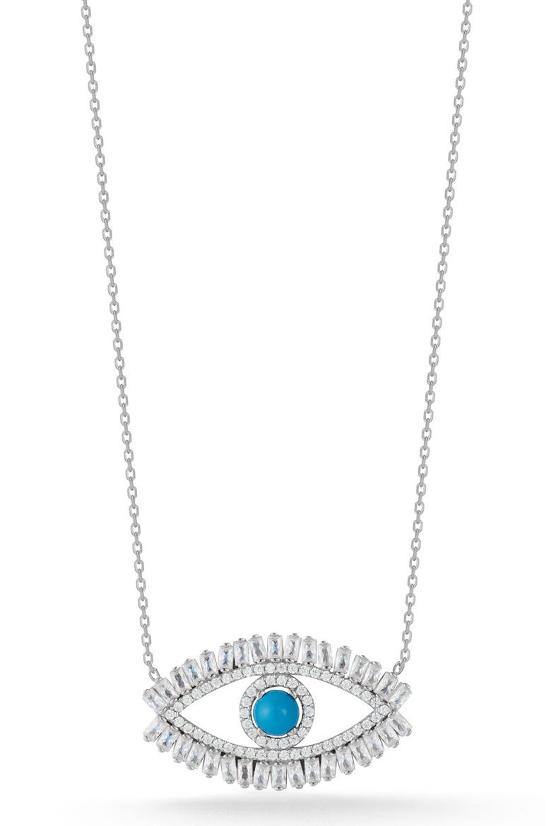 Sterling Silver & CZ Evil Eye Pendant Necklace, Main, color, SILVER