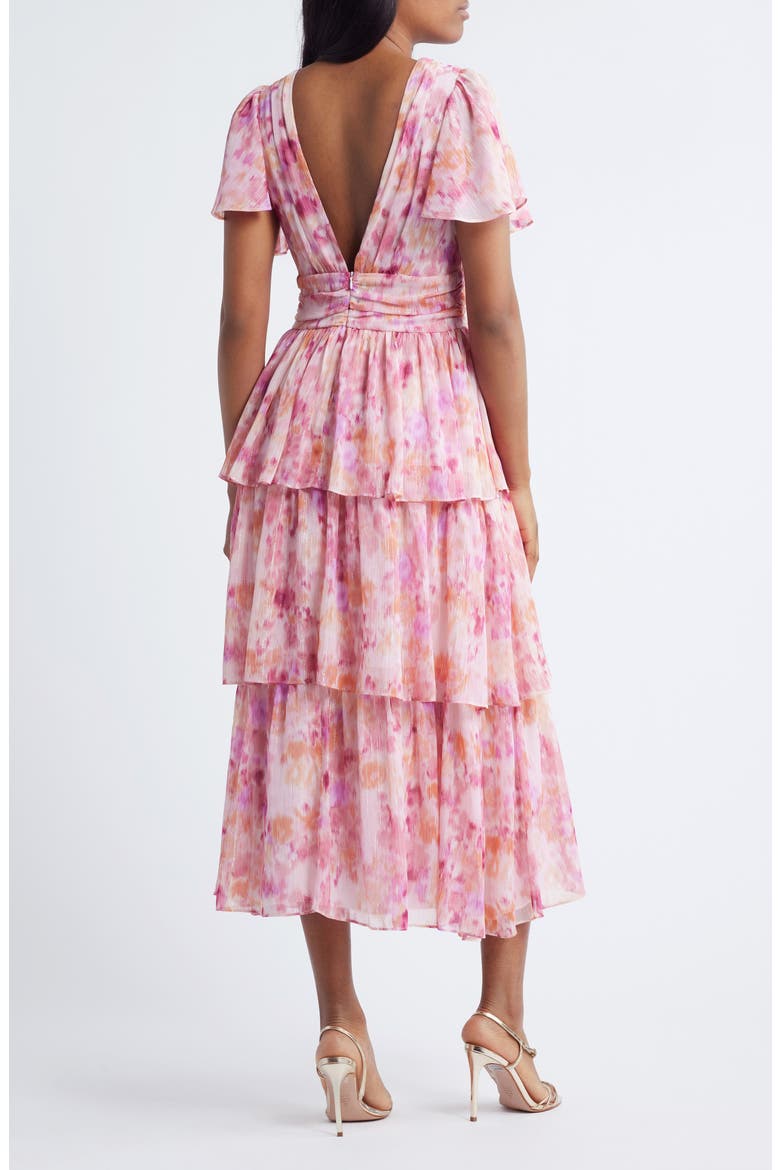 Eva Short Sleeve Tiered Chiffon Midi Dress, Alternate, color, FUCHSIA MULTI