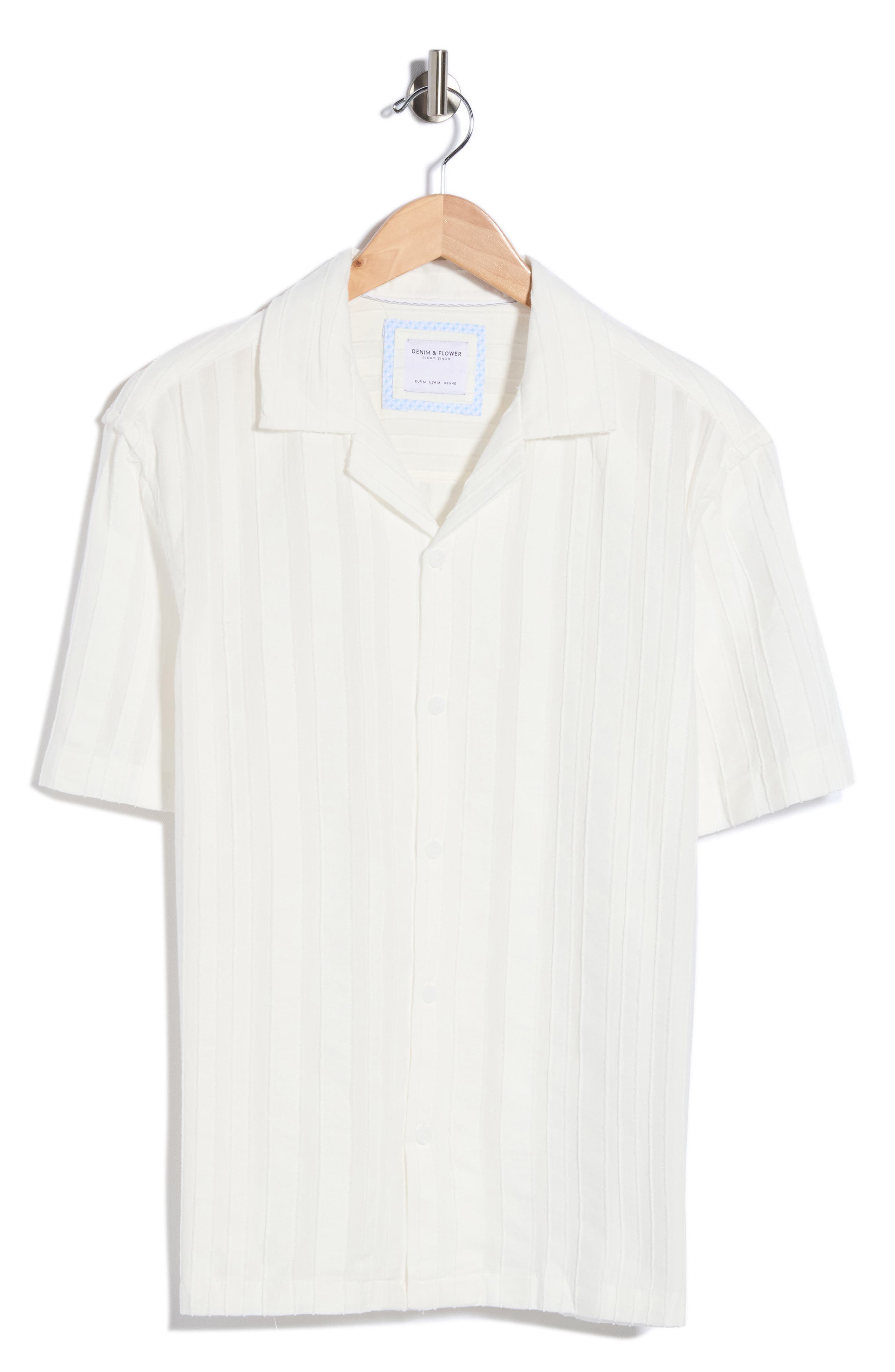 DENIM AND FLOWER Stripe Textured Camp Shirt