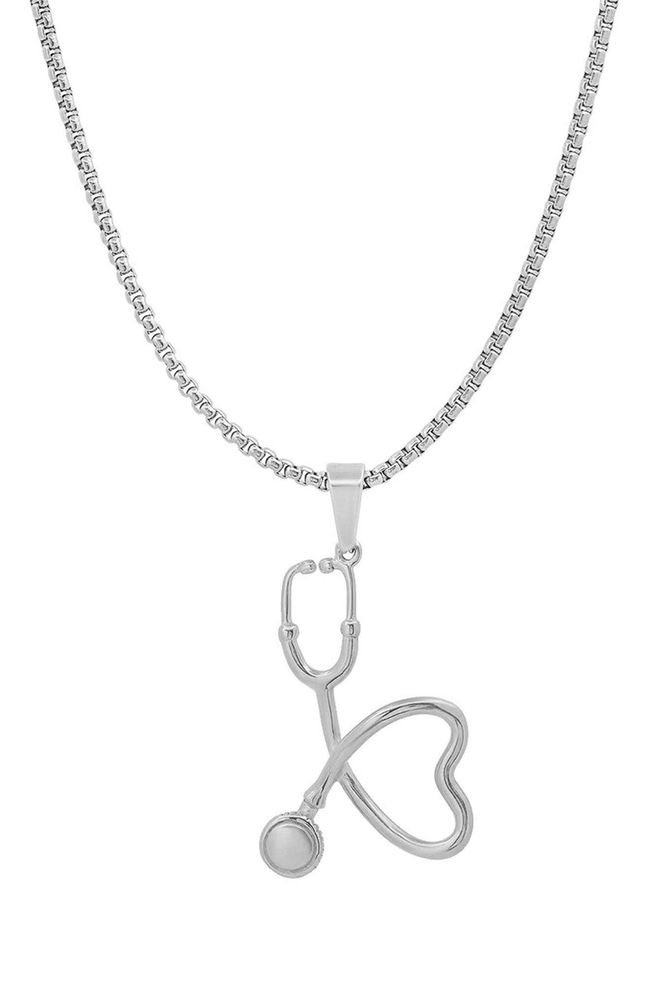 STEELTIME HMY JEWELRY 18k Gold Plated Stainless Steel Stethoscope Heart Pendant Necklace