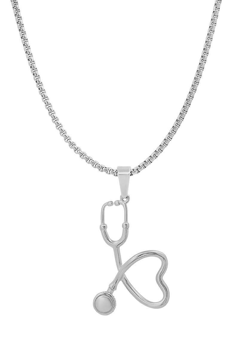 STEELTIME HMY JEWELRY 18k Gold Plated Stainless Steel Stethoscope Heart Pendant Necklace, Main, color, Metallic