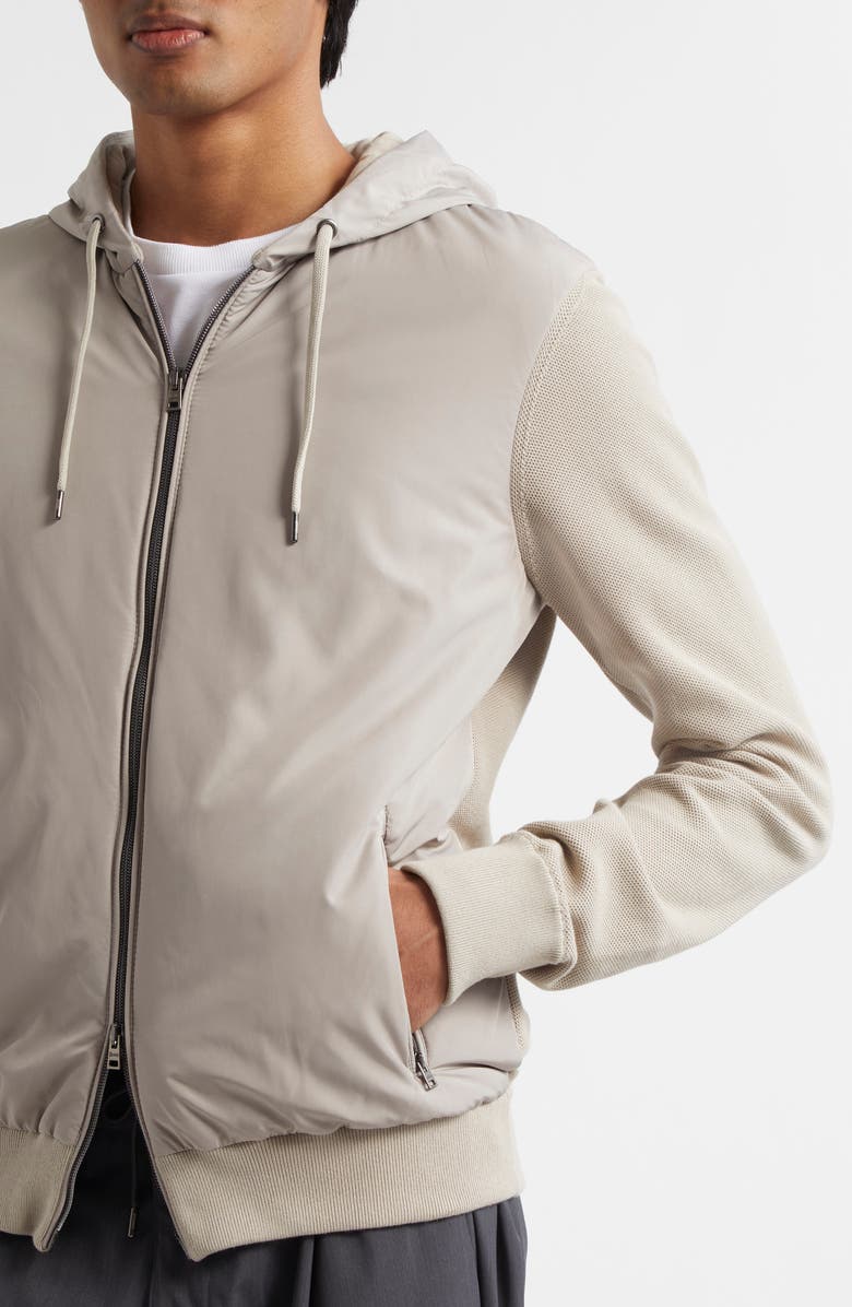 Herno Mixed Media Hooded Jacket, Alternate, color, Taupe