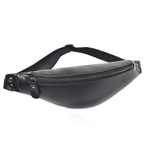 Steel Horse Leather Sigrid Smooth Black Leather Waist Bag | Smooth Black Leather Fanny Pack