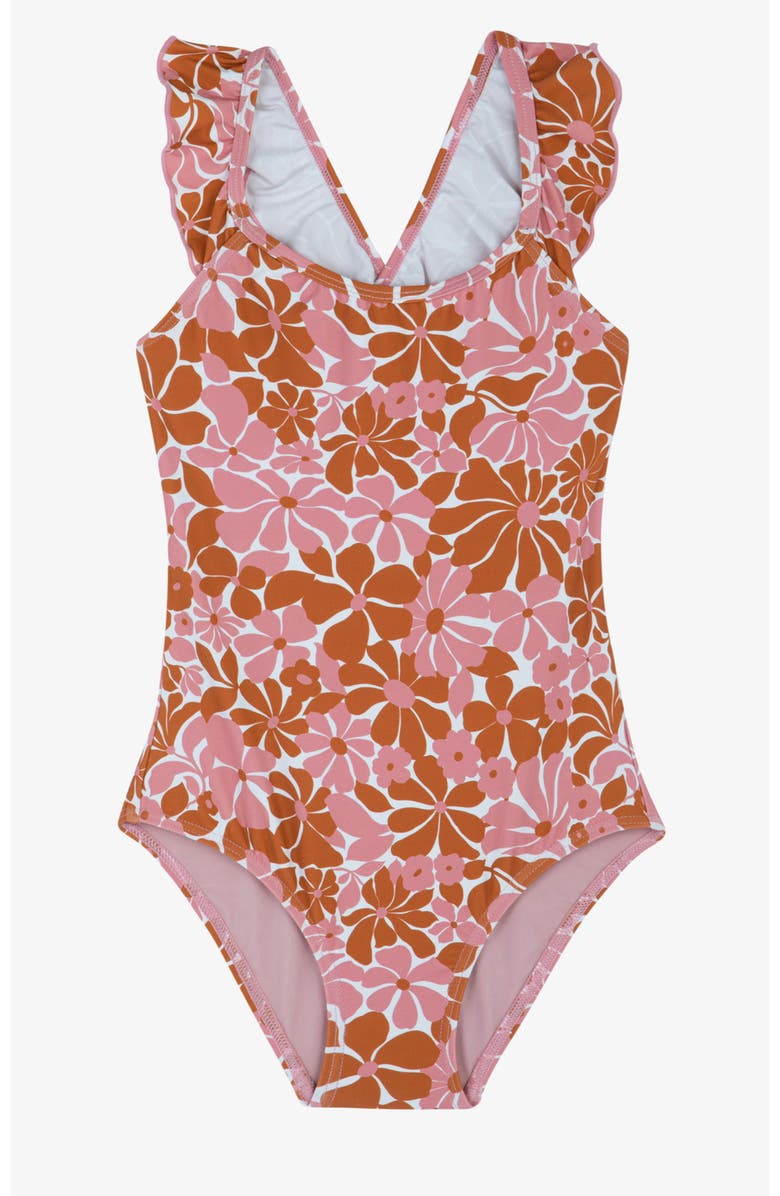 Gottex Kids Summer Memories Square Neck Ruffle One Piece, Main, color, Pink-Brown